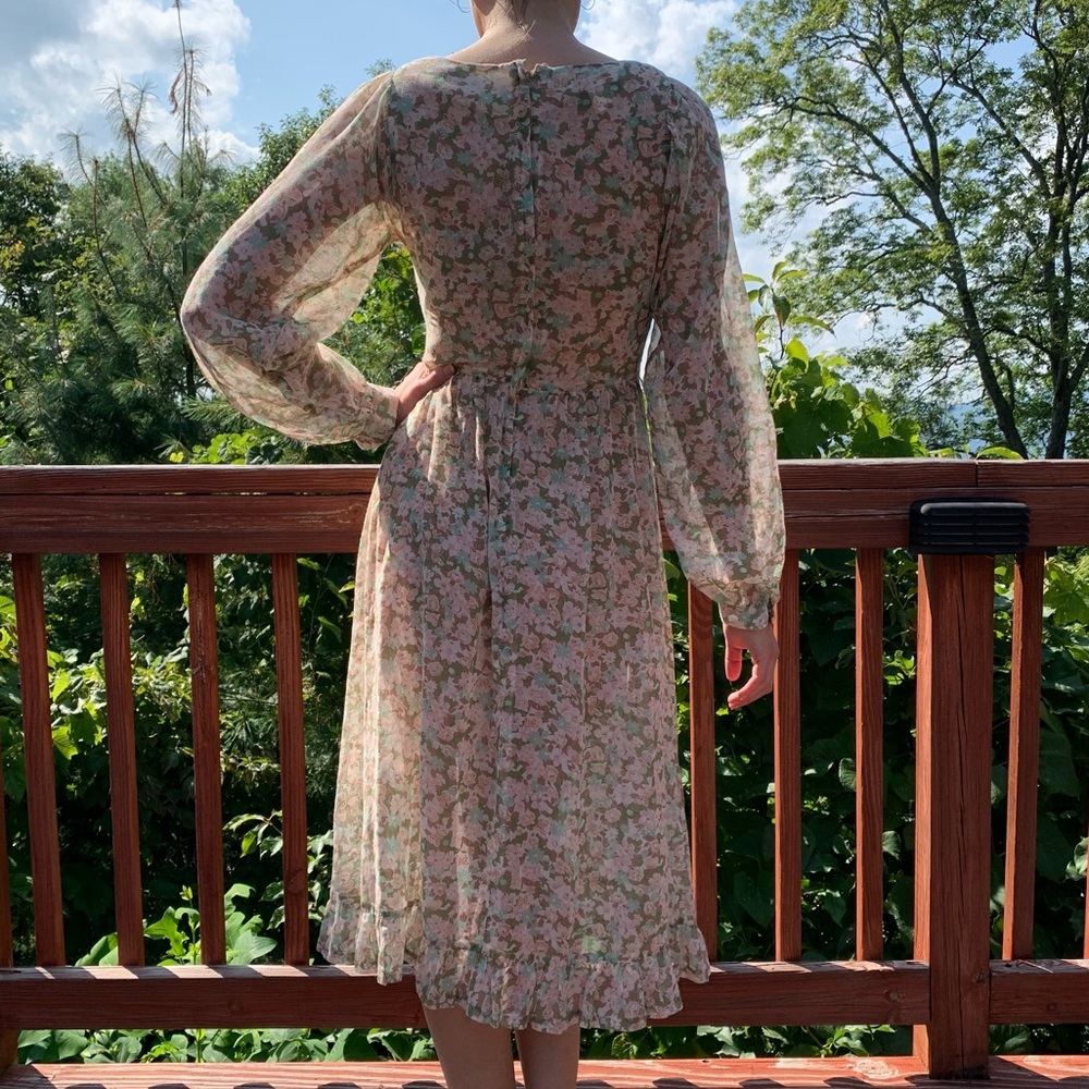 Prairie Floral Dress Vintage Long Sleeve Summer - Picture 2 of 4